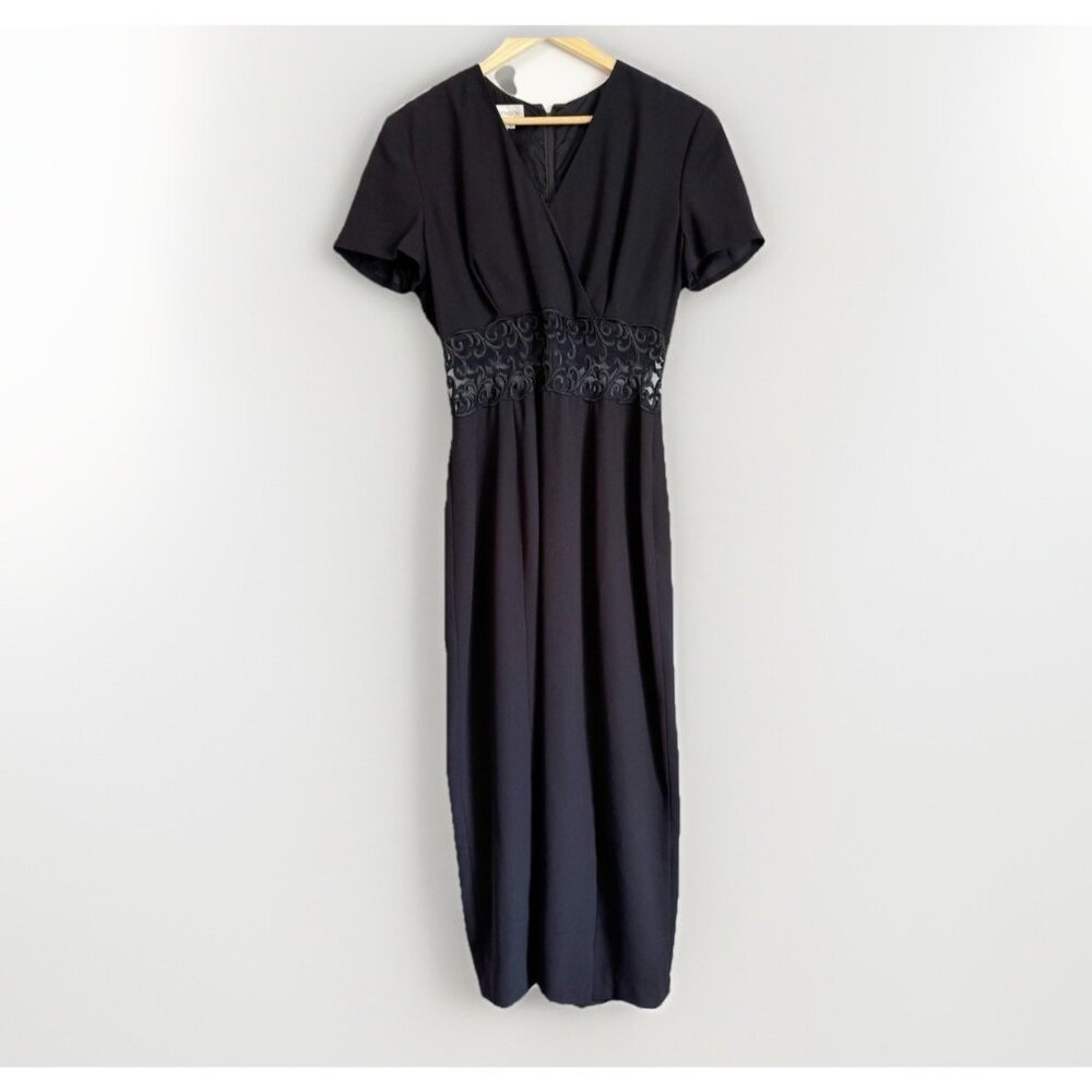 Vintage MAGGY LONDON Gown Black Midi Dress Medium VTG 10 Whimsigoth Cocktail